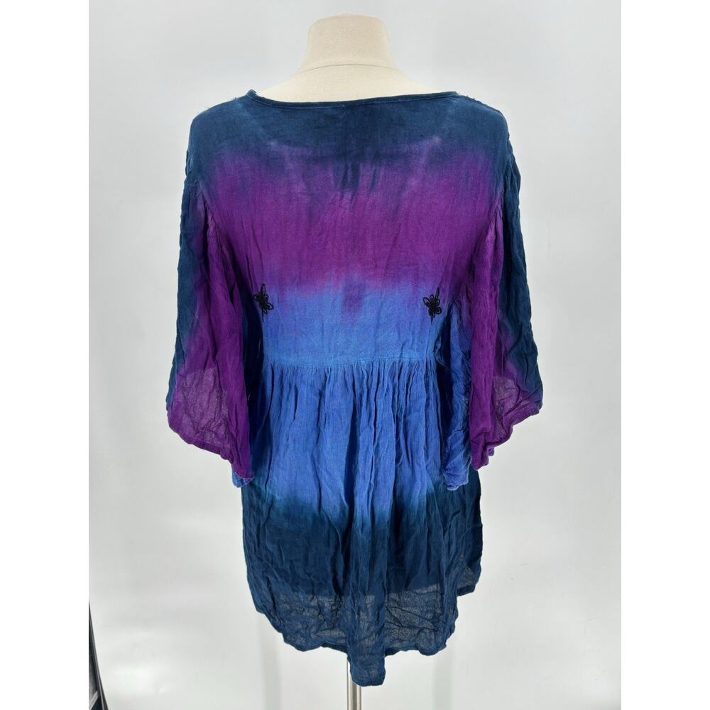 Greater Good Blouse Womens Large/XL Blue Purple Bohemian Beaded Sequins Tie Dye - Picture 9 of 16